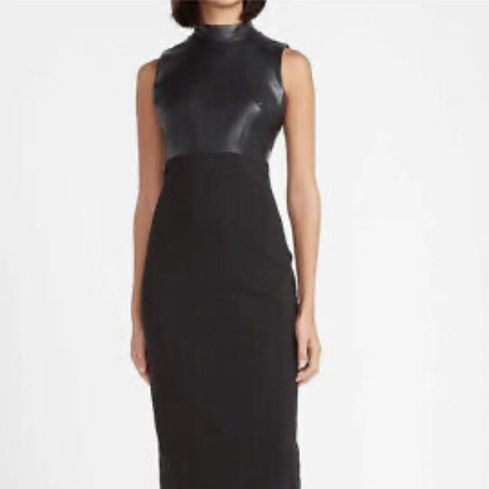EXPRESS BLACK FAUX LEATHER TWO TONE MOCK NECK DRESS sz XS